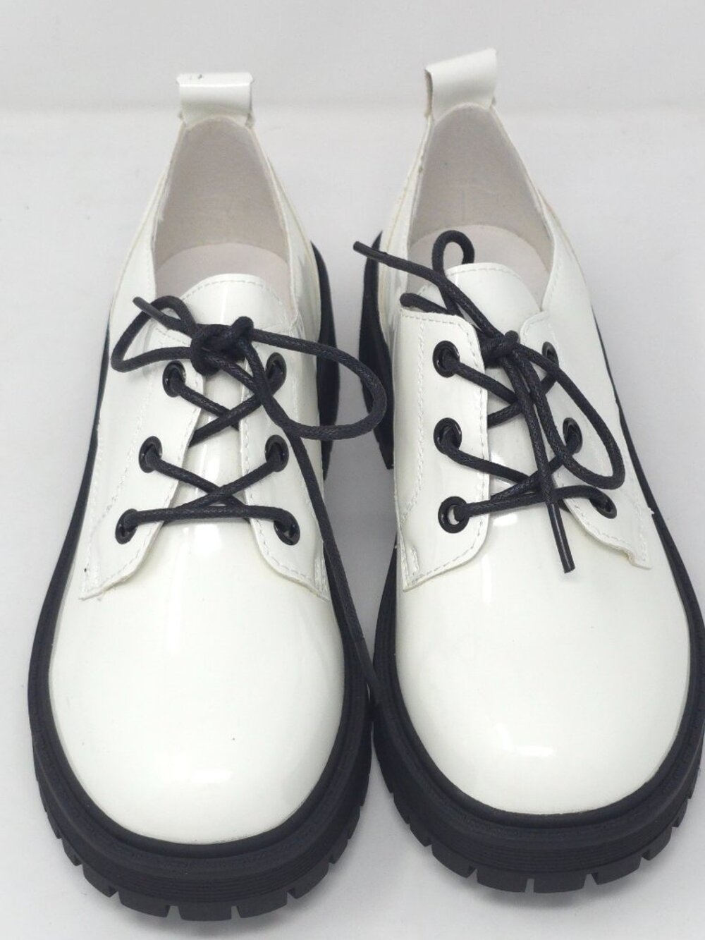 Chunky Platform Oxford Shoes Patent White Pat Trendy Lug Sole Lace Up - Picture 9 of 9